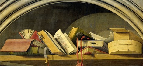 Still Life with Books in a Niche, 1442-1445. Creator: Barthélemy d'Eyck.