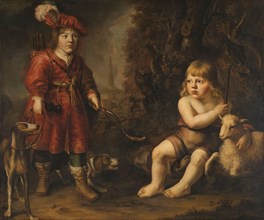 Portraits of two Boys in a Landscape, one dressed as a Hunter, the other St as John the Baptist, 164 Creator: Douwe Juwes de Dowe.