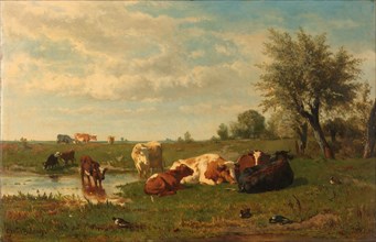 Cows in the Meadow, 1860-1865. Creator: Gerard Bilders.