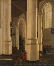 Interior of the Oude Kerk in Delft, with the Tomb of Vice-Admiral Pieter Pietersz Heijn, c.1650. Creator: Gerard Houckgeest.