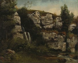 Landscape with Rocky Cliffs and a Waterfall, 1872. Creator: Gustave Courbet.