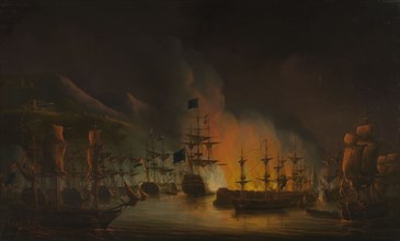 The Bombardment of Algiers, in support of...the release of Christian slaves...1816, 1823.  Creator: Martinus Schouman.