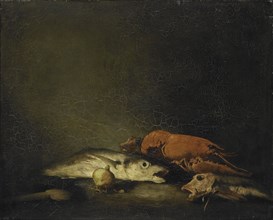 Still life with fish and a lobster, 1850-1891. Creator: Theodule Ribot.