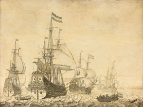 Seascape with the Dutch Men-of-War including the Drenthe" and the "Prince Frederick-Henry"", 1630- Creator: Willem van de Velde I.