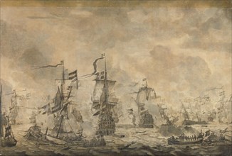 Battle between the Dutch and Swedish Fleets, in the Sound, 8 November 1658, 1665. Creator: Willem van de Velde I.