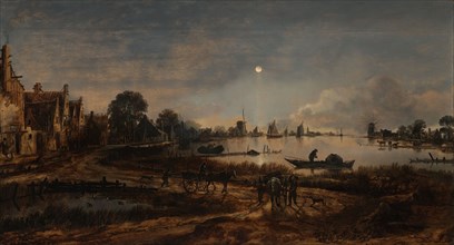 River View by Moonlight, c.1650-c.1655. Creator: Aert van der Neer.