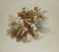 Four Putti Carrying a Fruit Basket, c.1725-c.1774. Creator: Anon.