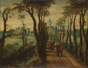 Elegant Company on a Causeway Leading towards a Country-House, c.1650. Creator: Anon.