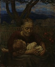 Mother and Child in a garden, 1850-1924. Creator: Hans Thoma.