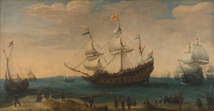 East Indiamen off a Coast, c.1600-c.1630. Creator: Hendrick Cornelisz Vroom.