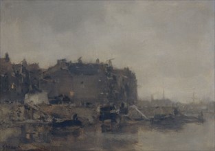 Houses on the Prins Hendrikkade, Amsterdam, on a Misty Day, 1899. Creator: Jacob Henricus Maris.