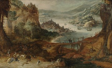 River Landscape with Boar Hunt, c.1590-c.1635. Creator: Joos de Momper, the younger.
