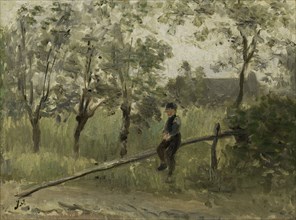 Country Boy on a Pole Barrier, 1900-1911. Creator: Jozef Israels.