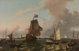 The Man-of-War Brielle on the River Maas off Rotterdam, 1689. Creator: Ludolf Bakhuizen.