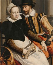 Man and Woman at a Spinning Wheel, c.1560-c.1570. Creator: Pieter Pietersz. the elder.