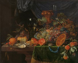 Still Life with Fruit and Oysters, 1660-1679. Creator: Abraham Mignon.