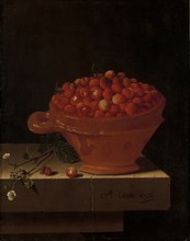 A Bowl of Strawberries on a Stone Plinth, 1696. Creator: Adriaen Coorte.