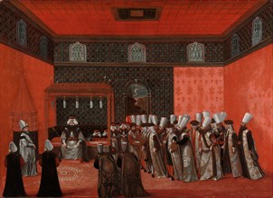 An Ambassador's Audience with Sultan Ahmed III (Ambassador Cornelis Calkoen), 1737-1744. Creator: Anon.