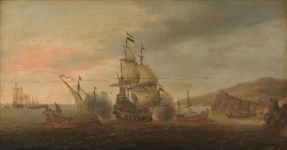 Naval Battle between Dutch Men-of-War and Spanish Galleys, c.1633-c.1650. Creator: Cornelis Boel.