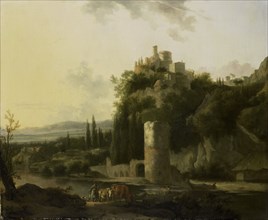 Italinate landscape with round tower, 1667. Creator: Frederik de Moucheron.