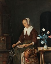 Woman Eating, Known as ‘The Cat’s Breakfast’, c.1661-c.1664. Creator: Gabriel Metsu.