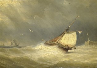 Rough Sea with Sailing Vessels, 1850-1859. Creator: Georges Johannes Hoffmann.