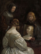 Woman at a Mirror, c.1652. Creator: Gerard Terborch II.