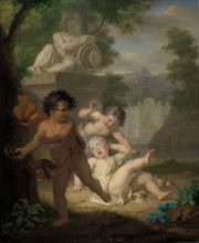 Three children quarreling over a bird's nest, 1720.  Creator: Isaac Walraven.