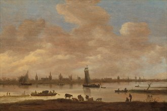 View of an Imaginary Town across a River, with the Tower of Saint Pol in Vianen, 1649. Creator: Jan van Goyen.