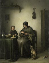 A Woman Slicing Bread, c.1800-c.1823. Creator: Johannes Christiaan Janson.