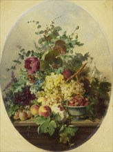 Still life with fruit and flowers, 1850-1853.  Creator: Louis Martinet.
