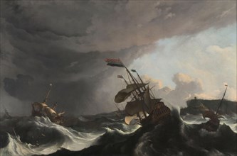 Warships in a Heavy Storm, c.1695. Creator: Ludolf Bakhuizen.