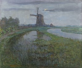 Oostzijdse Mill along the River Gein by Moonlight, c.1903. Creator: Piet Mondrian.
