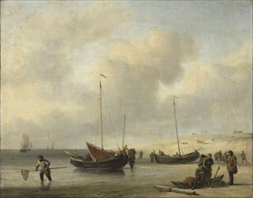 Fishing Boats on Shore (The Shore, Unloading a Fishing Smack), 1650-1707. Creator: Willem van de Velde the Younger.