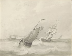 Sailing ships at sea, c.1825-c.1875. Creator: Circle of Petrus Johannes Schotel.