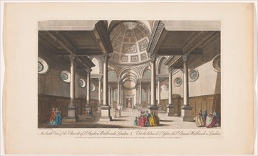 View of the interior of the Saint Stephen Walbrook church in London, 1753. Creator: Thomas Bowles.