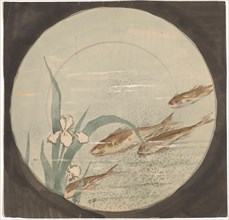 Design for a plate with four brown fish and a white iris, c.1875-c.1890. Creator: Gustave Fraipont.
