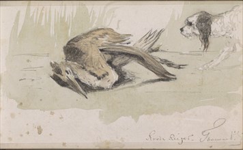 Dog with a dead red heron, 1864-1880. Creator: Johannes Tavenraat.