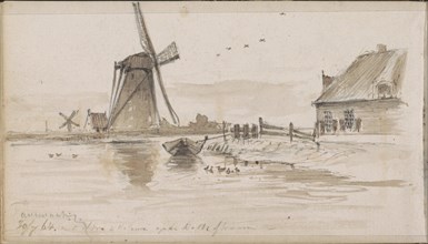 Mills and houses on the Rotte, 1864. Creator: Johannes Tavenraat.