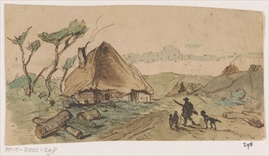 Hunter between houses, 1840-1880. Creator: Johannes Tavenraat.