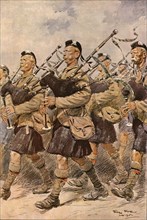 ''Les joueurs de cornemuse du "Sutherland Highlanders"', 1915. Creator: Georges Bertin Scott.