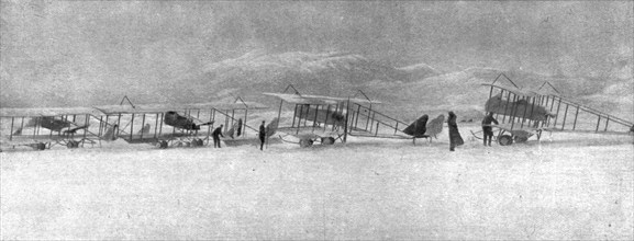 ''En campagne avec les Serbes; Escadrille francaise de Serbie surprise par une forte chute..., 1915. Creator: Unknown.