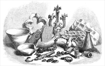 Relics from the Buried City of Brahmunabad, in Sind - Pottery, Ironwork, Glass, etc, 1857. Creator: Unknown.