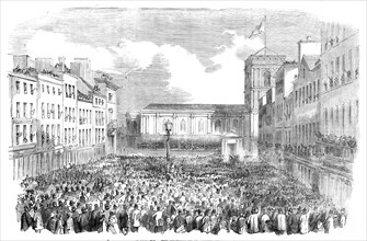 The Manchester Election: the Hustings in St. Anne's-Square, 1857. Creator: Unknown.