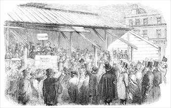 The Finsbury Election: the Hustings on Clerkenwell-Green: the Nominations, 1857. Creator: Unknown.