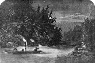 Water-Hunting for Deer: a Night Scene on the River Susquehanna, Pennsylvania, 1857. Creator: Unknown.