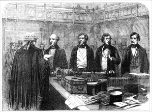 Members of the House of Commons Taking the Oaths, 1857. Creator: Unknown.