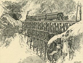 'The First Passenger Train Over the White Pass and Yukon Route to Klondike in Pursuit of Gold',c1900 Creator: A.E. Huitt.