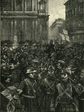 'The C.I.V.'s Marching Down Ludgate Hill, On The Way From The Mansion House To Waterloo..., c1900. Creator: E. B. Hodgson.