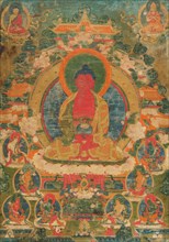 A thangka of Amitabha in the Pureland of Sukhavati, 18th century. Creator: Tibetan culture.
